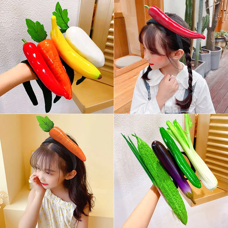 Funny 3D Vegetable Headband Set – Novelty Simulated Radish Cabbage Chili Pepper Hair Hoop, Creative Costume Party Prop & Face Wash Hair Accessory for Women Girls